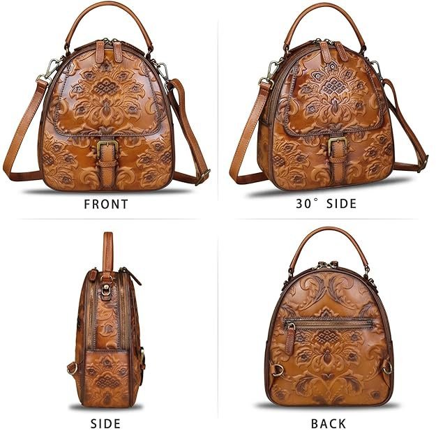 Genuine Leather Purses and Handbags for Women Shoulder Bag Embossed Leather Backpack Purse Crossbody Satchel with Strap - Image 4