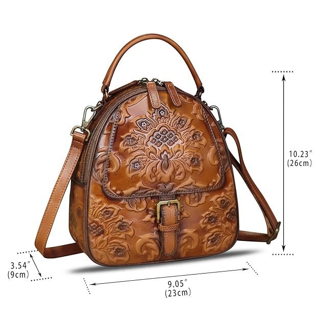 Genuine Leather Purses and Handbags for Women Shoulder Bag Embossed Leather Backpack Purse Crossbody Satchel with Strap - Image 3