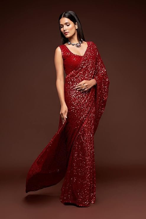 Zeel Clothing Women's Sequins Work Heavy Georgette Saree with Blouse - Image 5