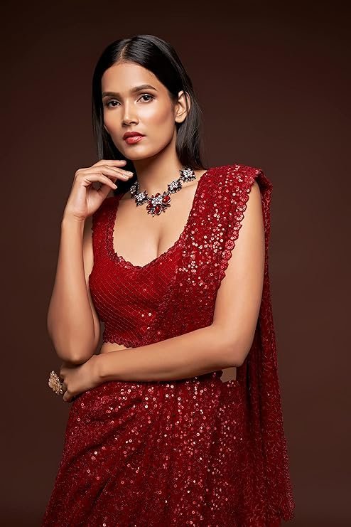 Zeel Clothing Women's Sequins Work Heavy Georgette Saree with Blouse - Image 2