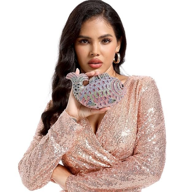 Boutique De FGG Lovely Mini Fish Rhinestones Handbags Minaudiere Crystal Clutch - Image 4