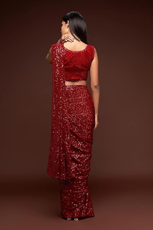 Zeel Clothing Women's Sequins Work Heavy Georgette Saree with Blouse - Image 4