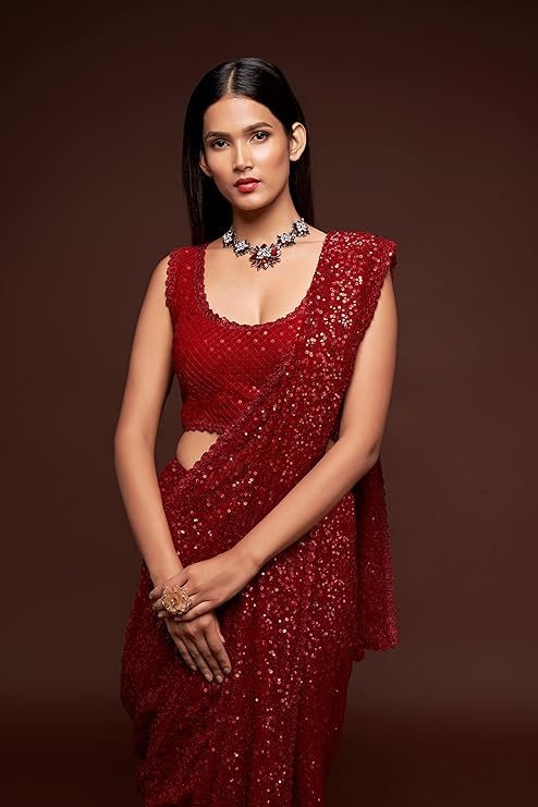 Zeel Clothing Women's Sequins Work Heavy Georgette Saree with Blouse - Image 3