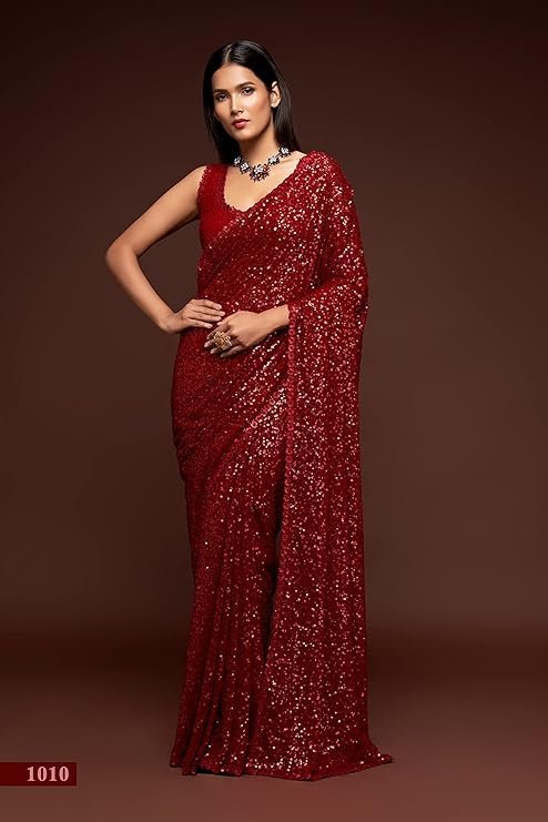Zeel Clothing Women's Sequins Work Heavy Georgette Saree with Blouse - Image 6